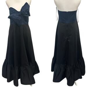 Hutch Anthropologie Navy Black Strapless Bow Maxi Dress Gown Coquette Formal 16W